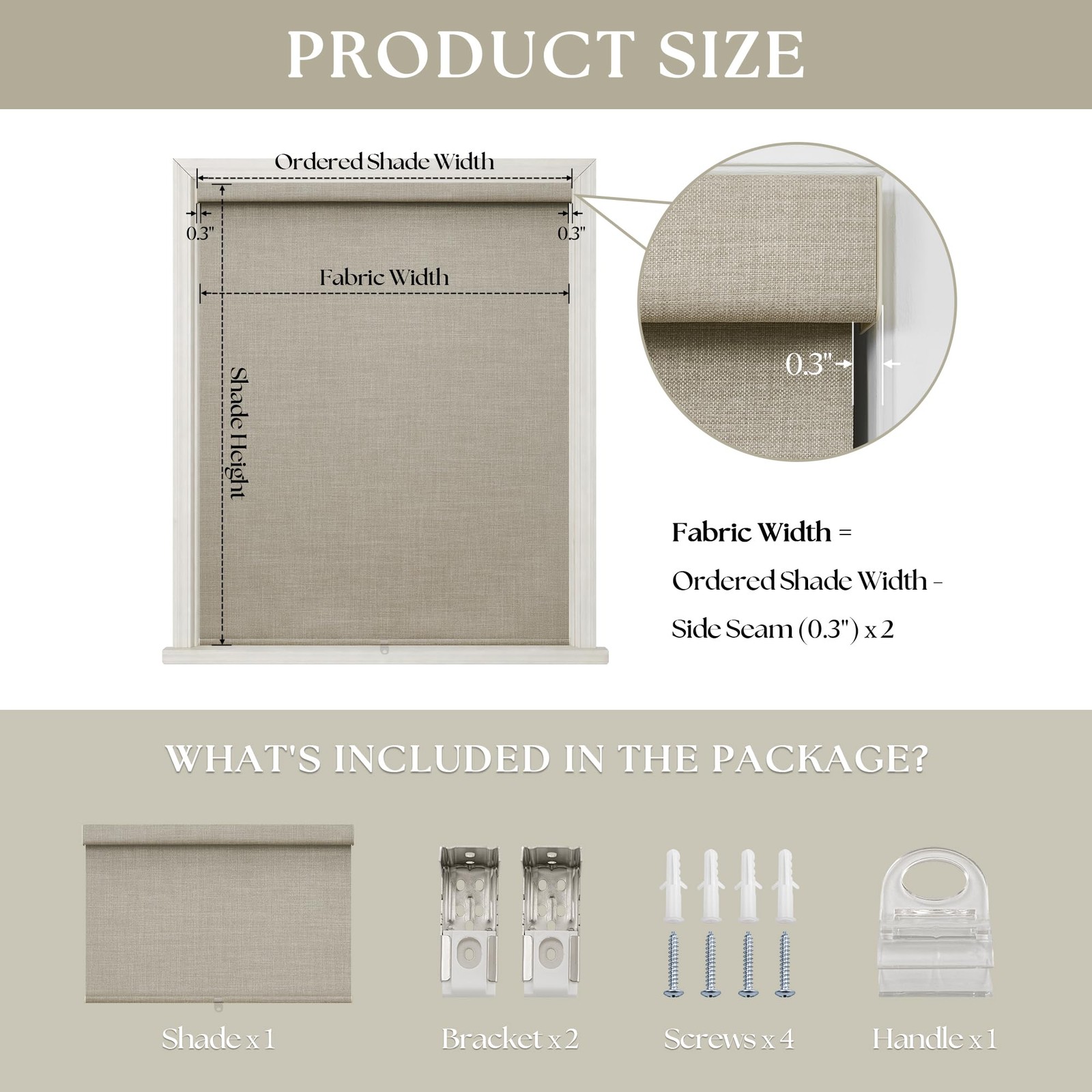 Cordless Roller Shades 24″ W x 72″ H Blackout Linen Blinds for French Door – UV