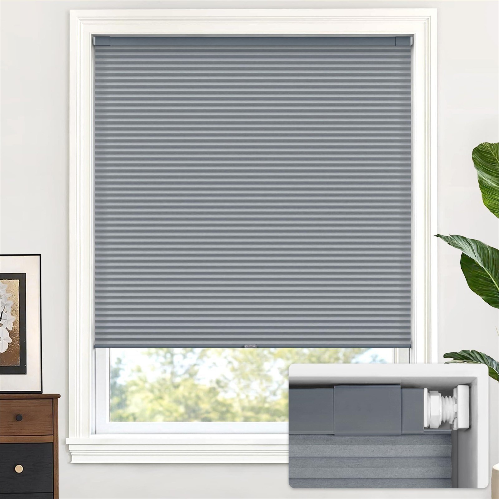 LazBlinds Cordless Cellular Shades No Tools Blackout 33″ W X 64″ H Dark Grey