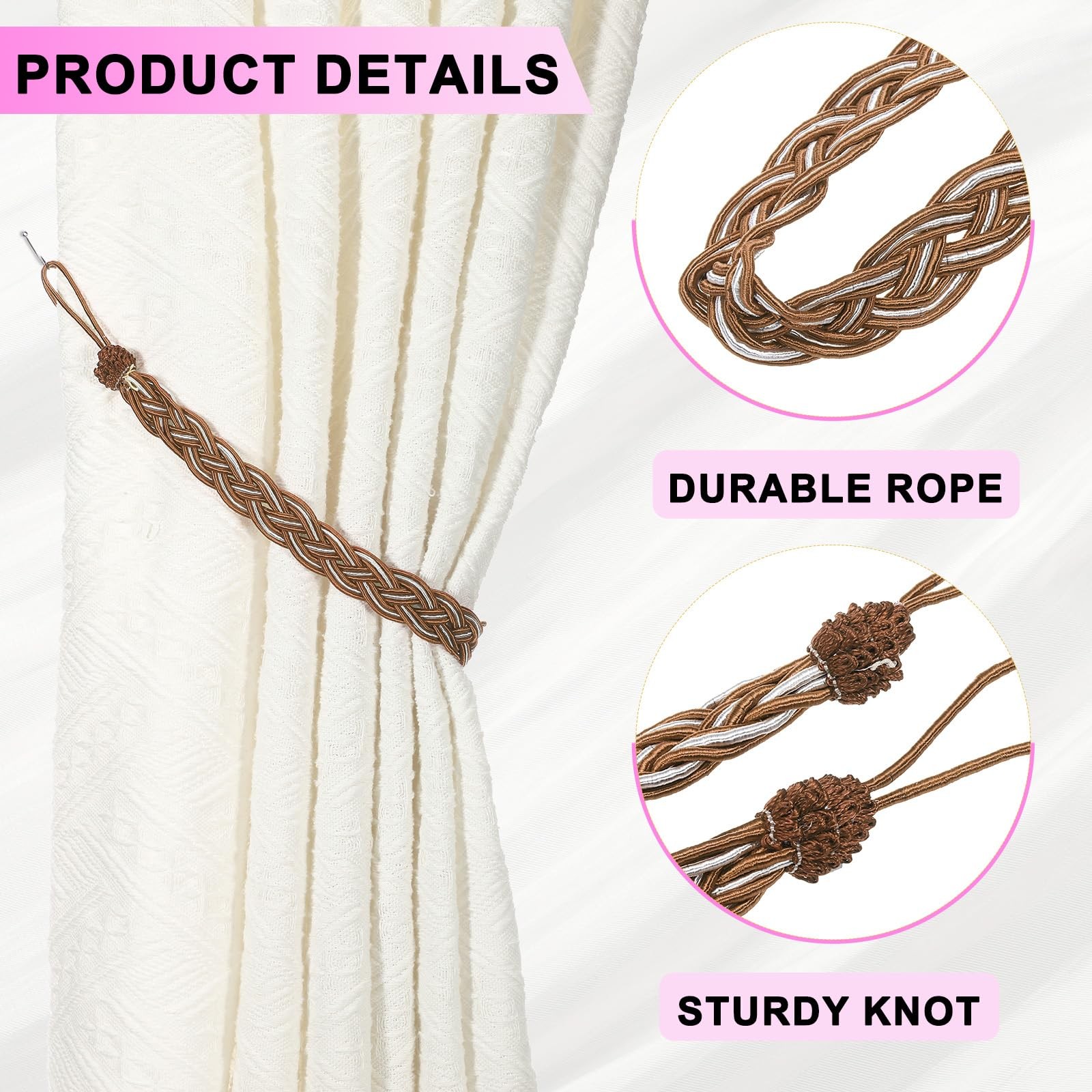 uxcell 4 Pcs Curtain Tiebacks, 56cm/22 Braided Drapery Holdback Holder Curtain T