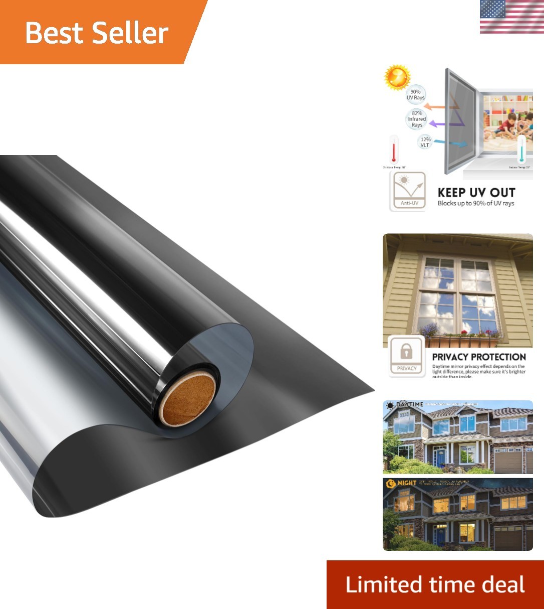 Window Privacy Film One Way Daytime Privacy Static Cling Sun Blocking Anti UV…