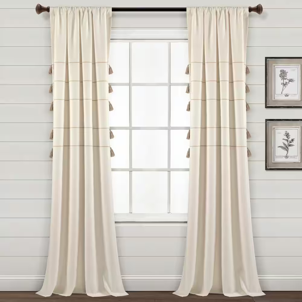 Farmhouse Boho 42 In. W X 84 In. L Stripe Woven Tassel Recycled Cotton Window Cu
