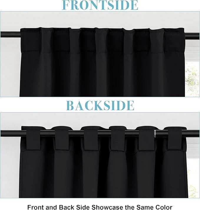 RYB HOME Blackout Curtains in Black Privacy in any room 34″ width x 24″ length