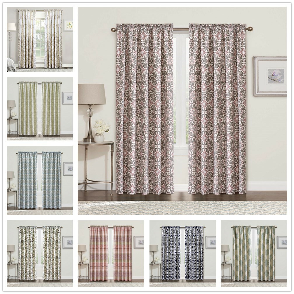 Geometric Floral Printed Curtains for Bedroom Drapes Vintage Curtain Panels 2x