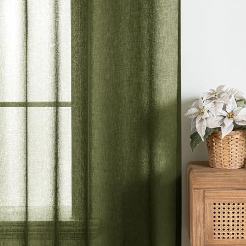 2 Panels Semi Sheer Window Curtains 54″W x 84″L (Pack of 2) Olive Green