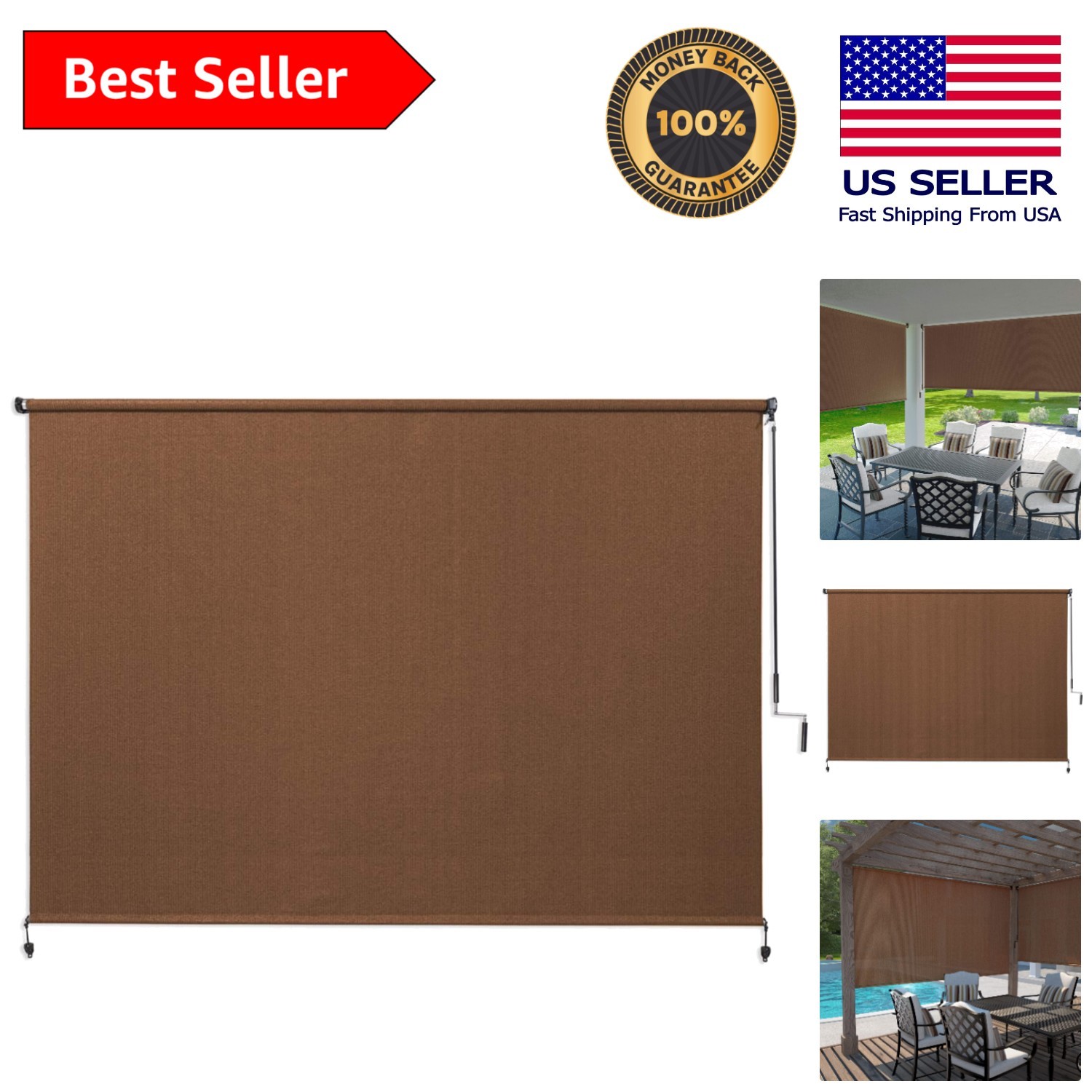 Mocha Cordless Roller Shade, 90% UV Protection – Lightweight & Water Resistant