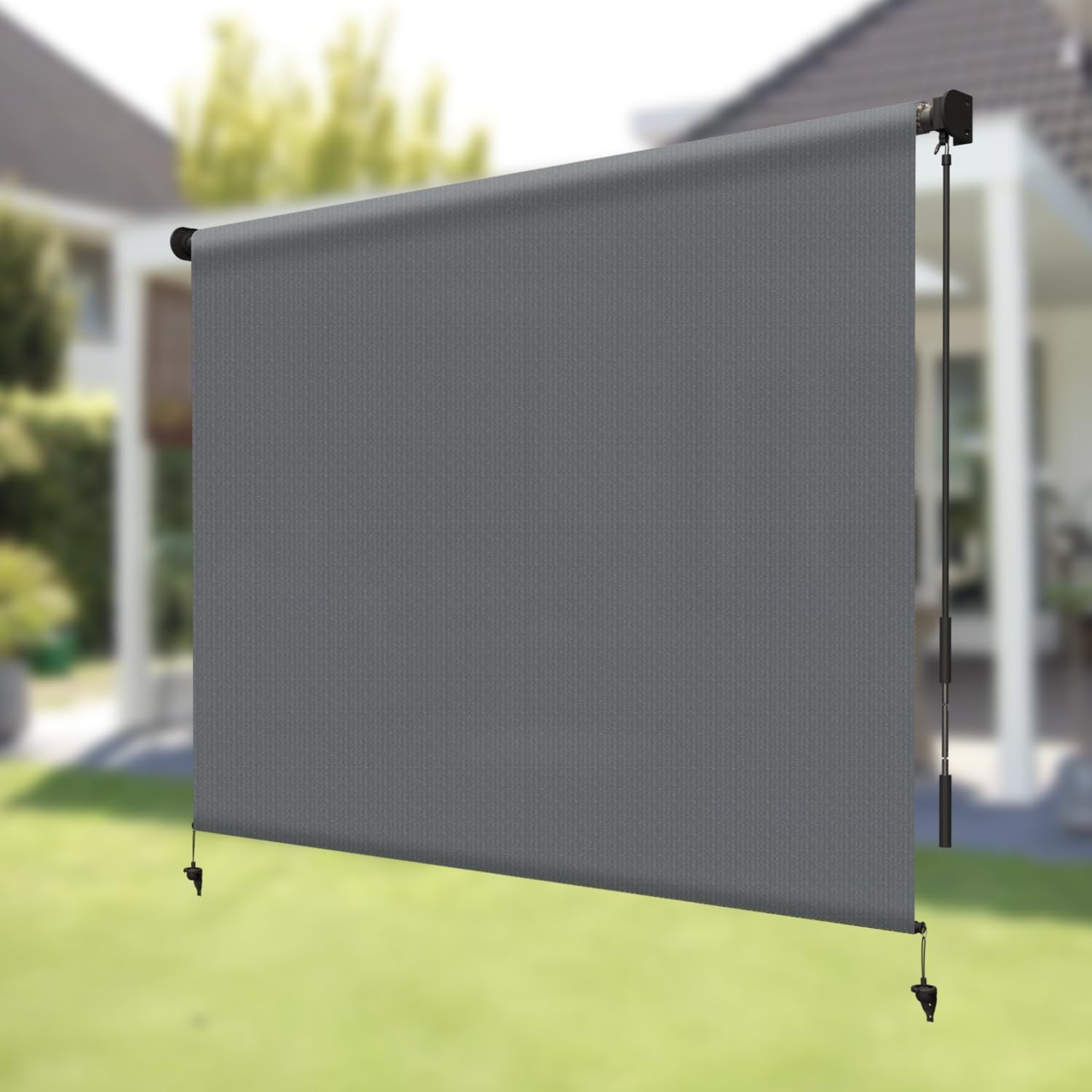 Outdoor Roller Shades 10′ W x 8′ H UV Block 230GSM Heavy-Duty HDPE with