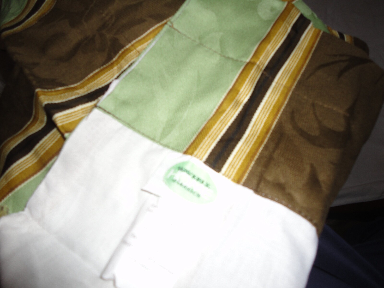 WAVERLY CAPULET STRIPE GREEN & BROWN BEADED (1) LINED ASCOT VALANCE 50 X 22