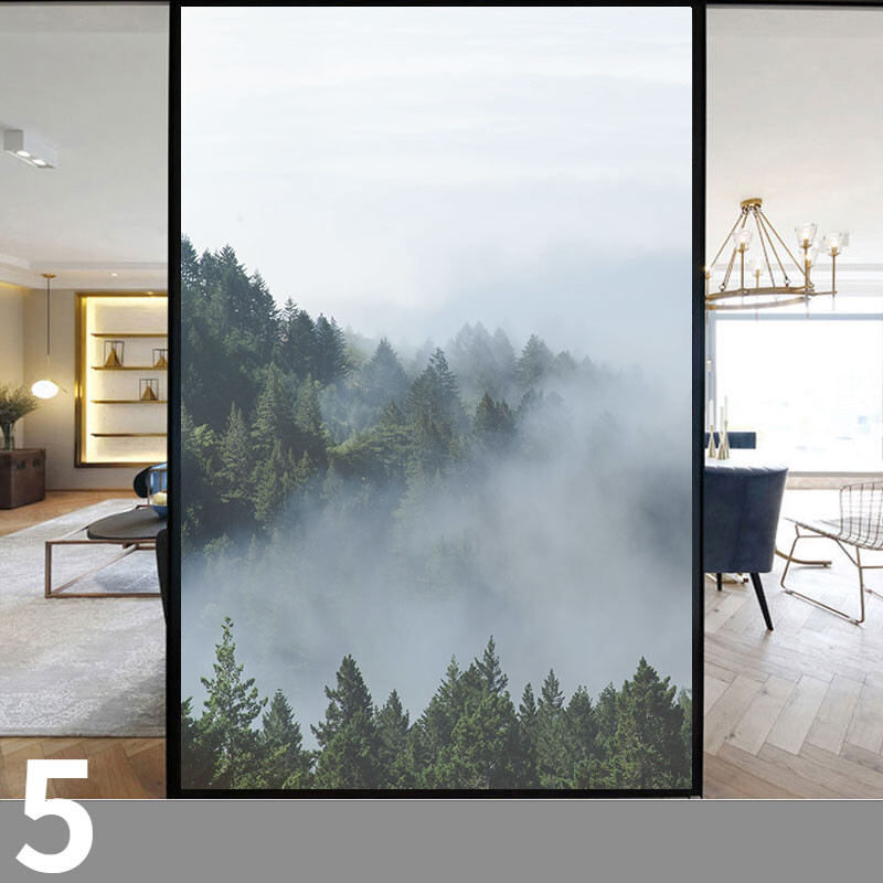 1x Frosted Window Film Privacy Film Static Cling Glass Sticker 3D Forest Scenery