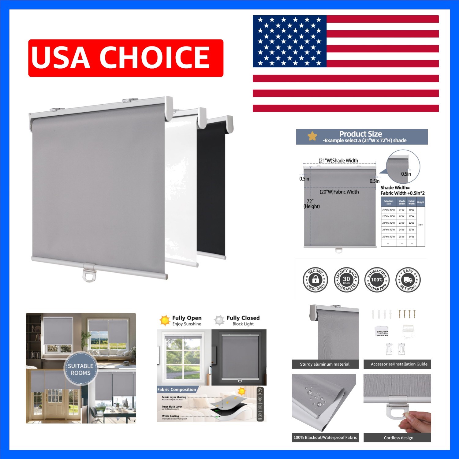Cordless Blackout Window Roller Shades, Pull Down Spring System Indoor Blinds…