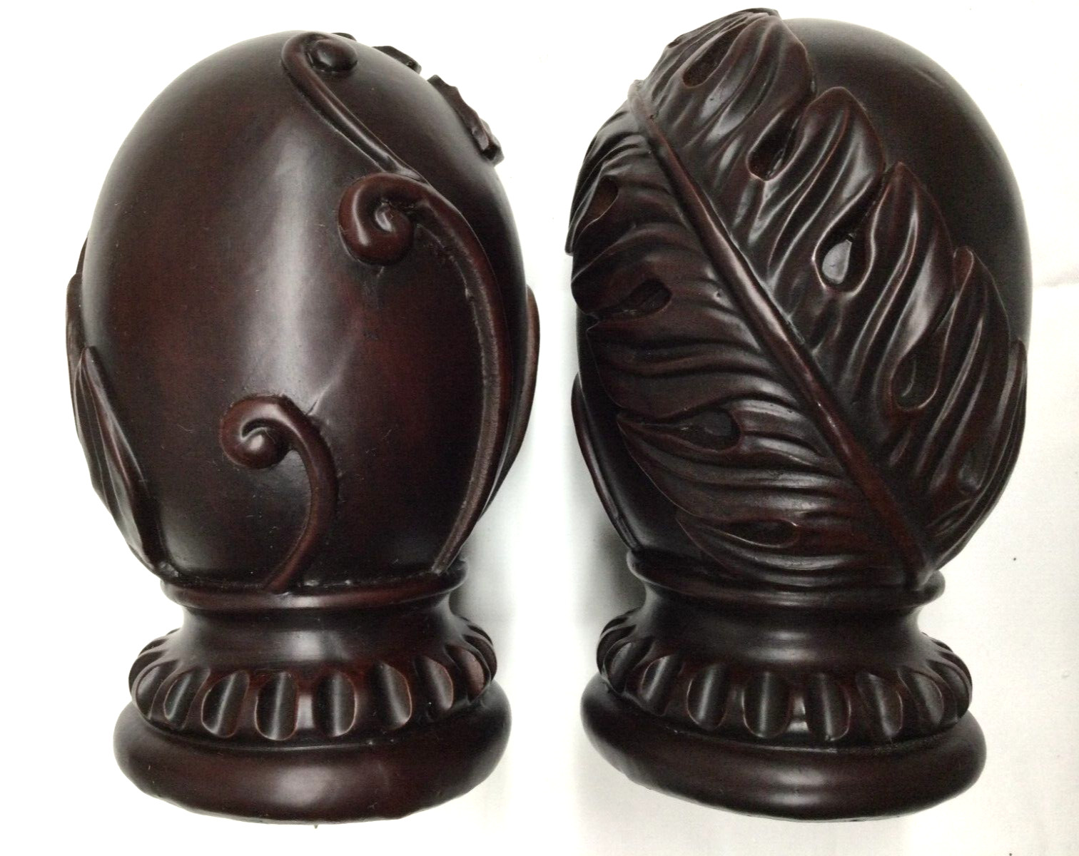 2x Wooden Drapery Curtain Rod Finials Fits 3-inch Rod – Screw On – Mahogany