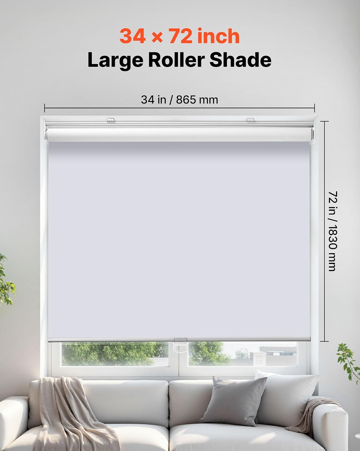 Cordless Roller Shades, 34 X 72 In, Pull down Blackout Blinds for Windows Room D