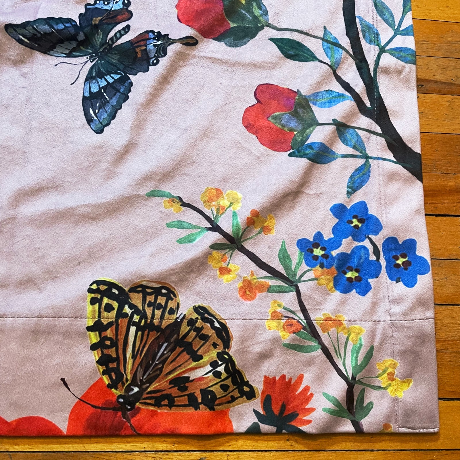 Natalie Leté Anthropologie Pink Velvet Butterfly Floral Curtain Panel 50″ x 63″