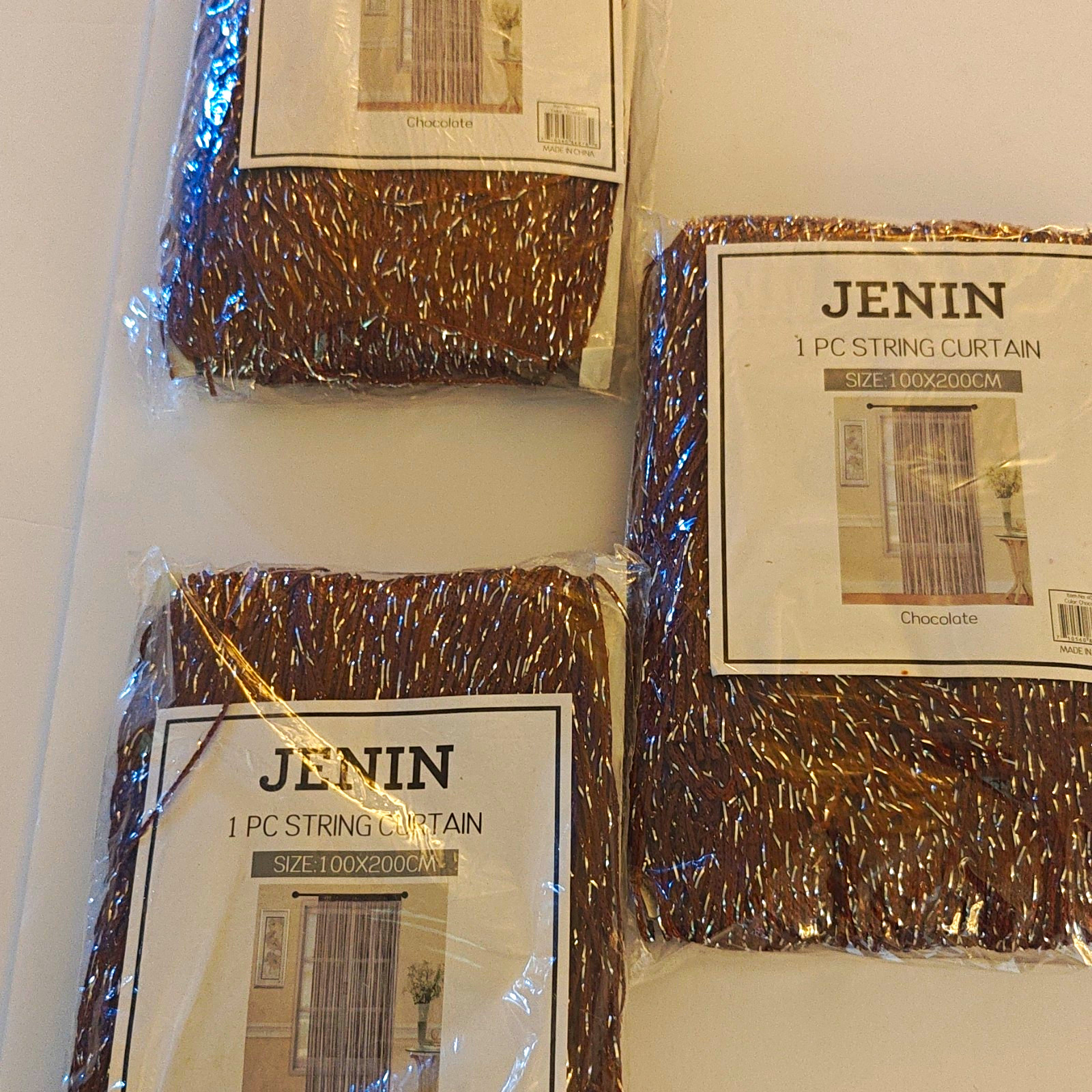 JENIN Sheer String Curtain Panel 100x200cm Brown Rod Pocket Light Filtering