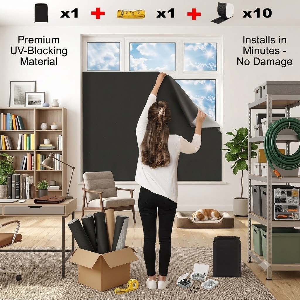 Blackout Privacy Window Film 100% Light Blocking Static Cling No Glue Frosted