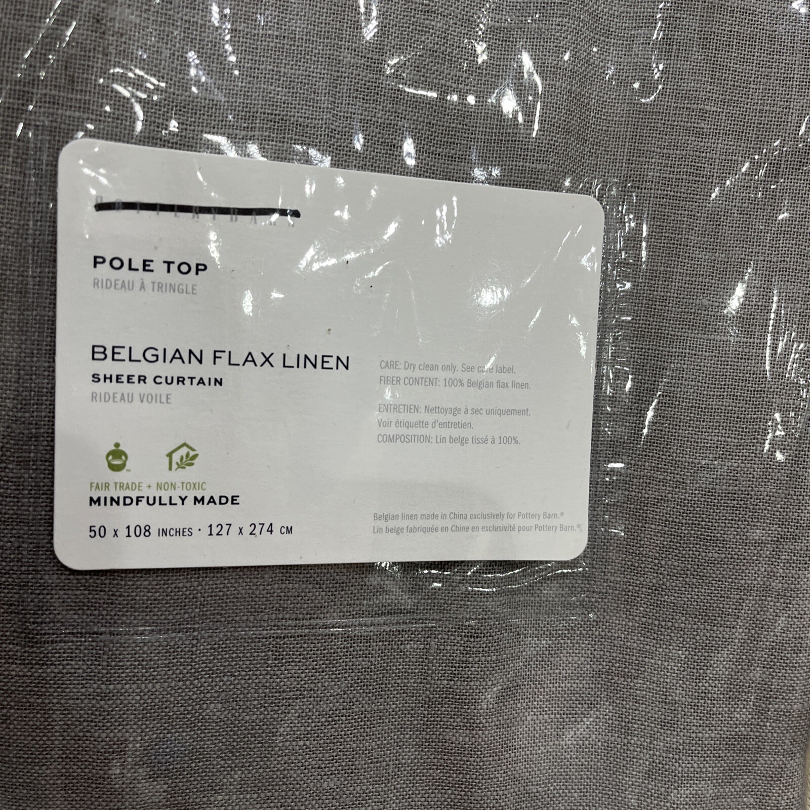Pottery Barn Belgian Flax Linen SHEER S/2 50×108 Drape Gray