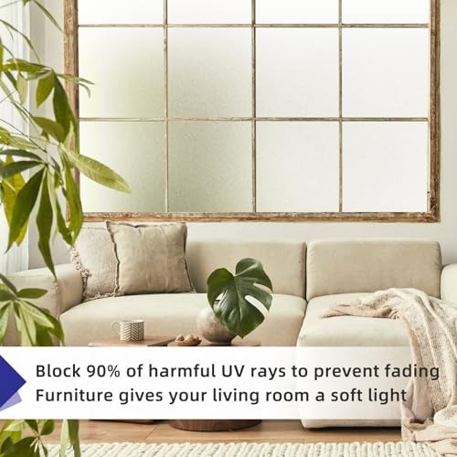 Frosted Window Privacy Film Non-Adhesive 17.5 Inch x 6.5 Feet Pure Frosted
