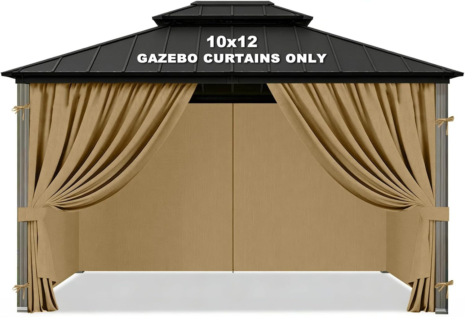 Khaki Waterproof Gazebo Privacy Curtains – 4 Zippered Sidewalls 10′ x 12