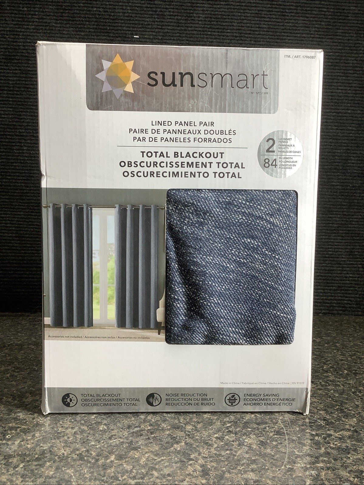 SunSmart Total Blackout Curtain Panels – 2-Pack – Indigo Blue 54×84 M41E