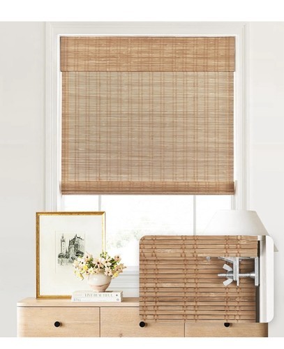 LazBlinds No Tools No Drill Cordless Bamboo Roman Shades, Light Filtering 24×64
