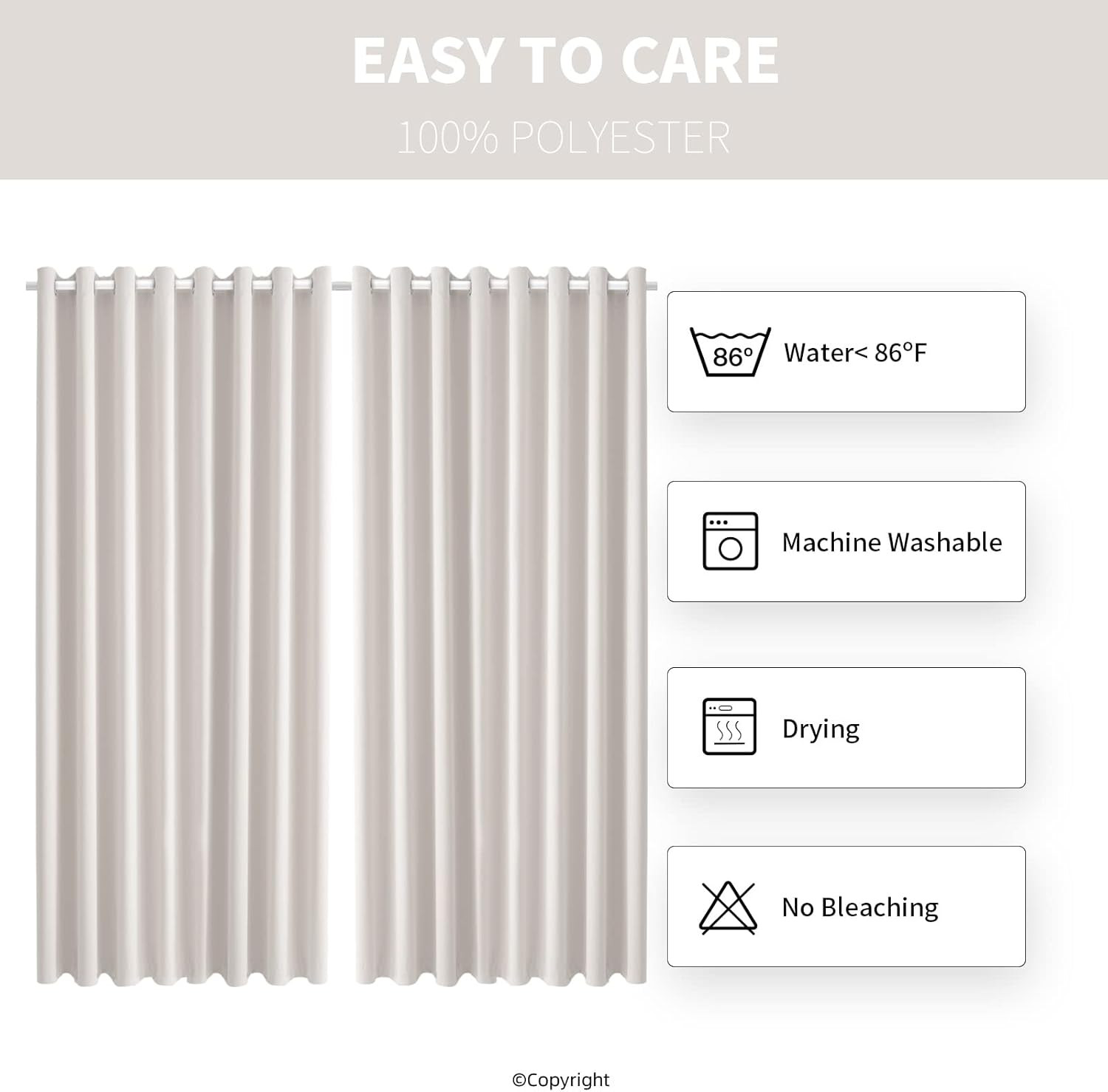 Light Taupe Waterproof Outdoor Curtains 84″ Blackout Drapes, 2 Panels
