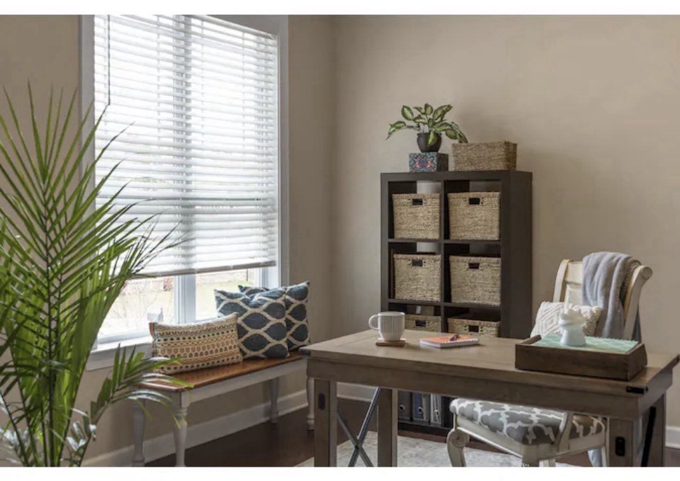 Levolor 47-in X 64-in 2 in Slat Cordless White Faux Wood Blinds