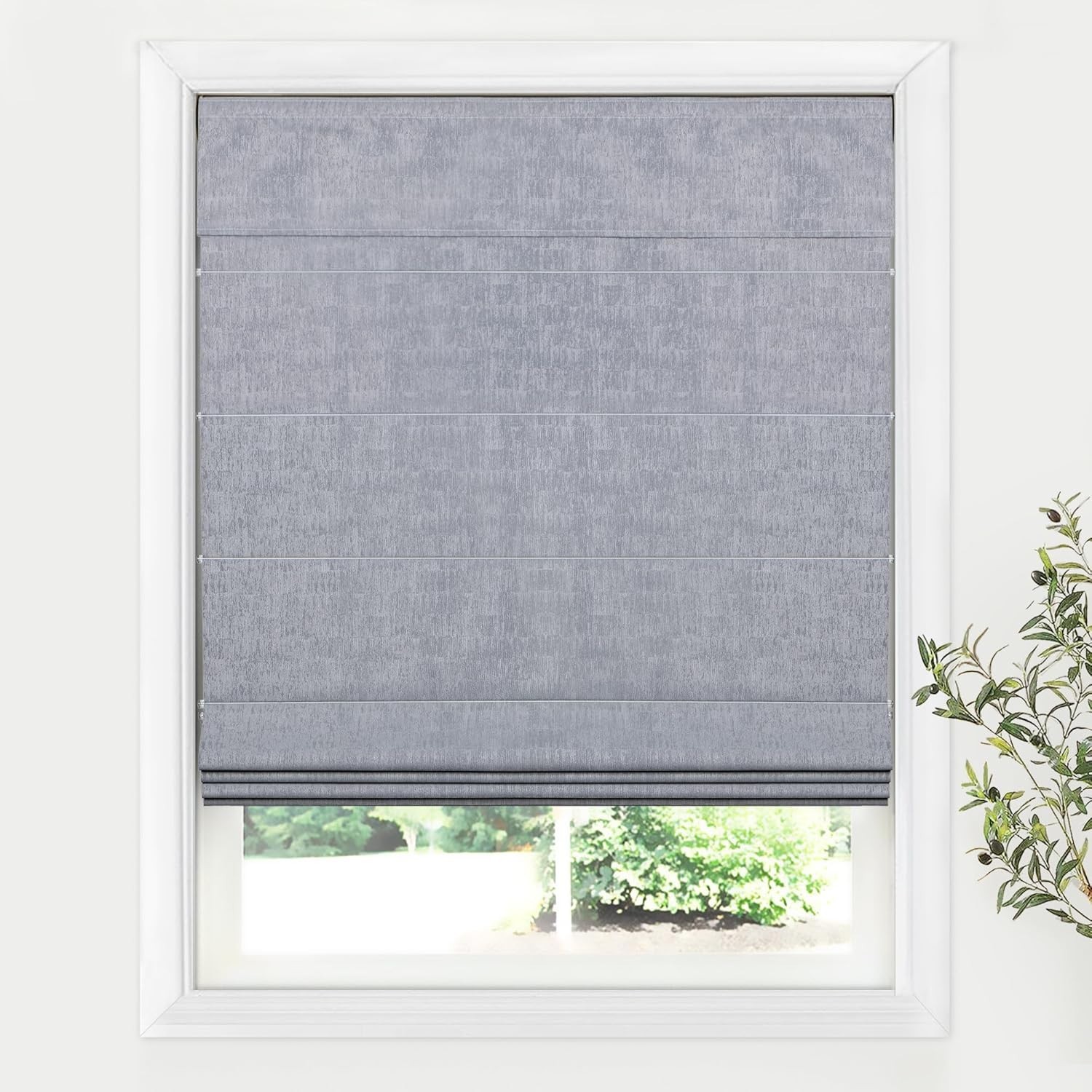 LazBlinds JBT037-DKBLMBO-085 31″ W x 60″ H Blackout Roman shades in a Dark G