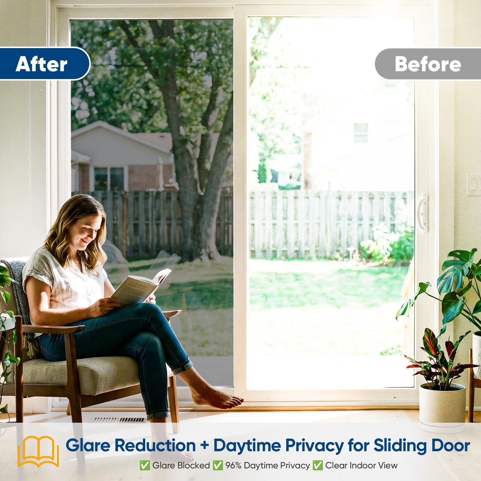 Window Tint for Home, One Way Privacy Film Heat & UV Blocking, Static Cling N…