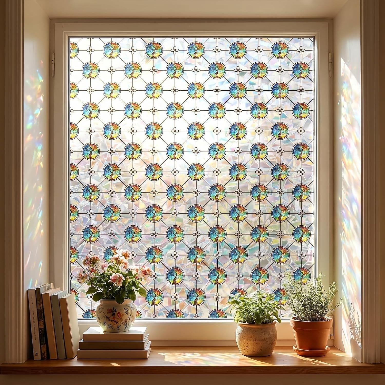 Window Privacy Film Stained Glass, 6 Pcs Vintage Static Cling Decorative Window