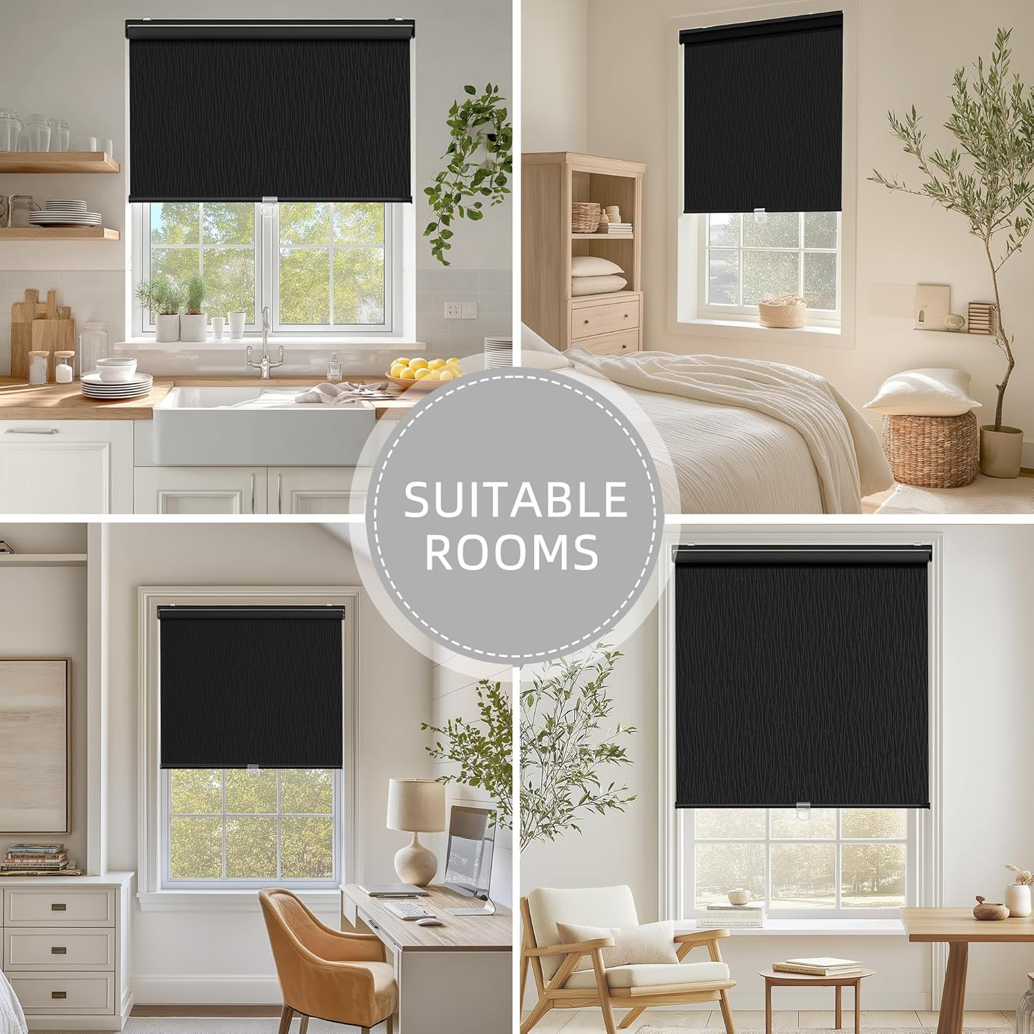 ChrisDowa 100% Blackout Roller Shades for Windows, Striped Pattern Cordless Pull