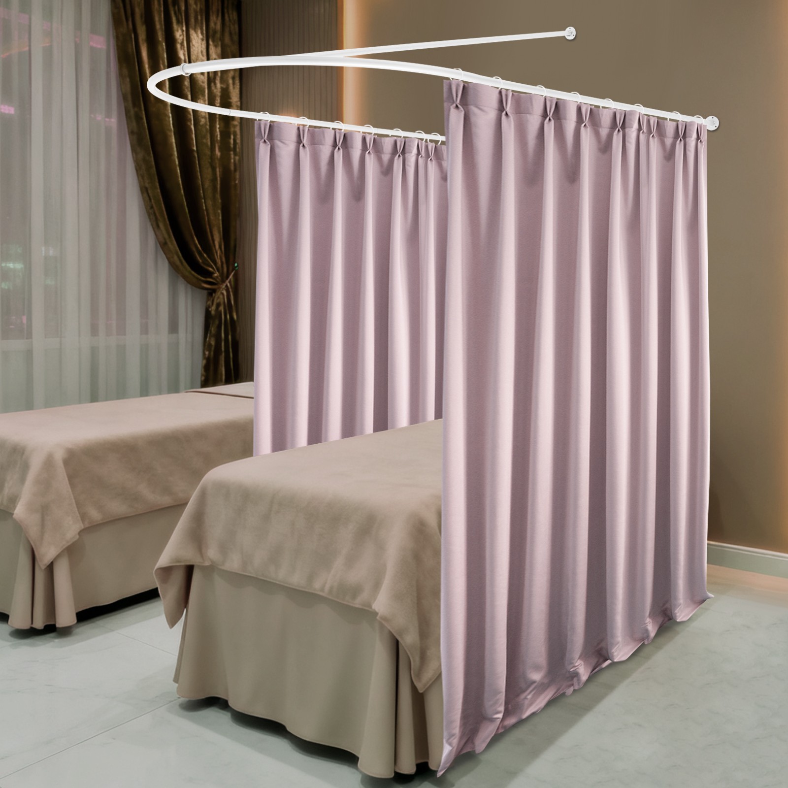 U-Shaped Privacy Curtain Rod Wall-Mounted White 230 × 120 × 50 cm