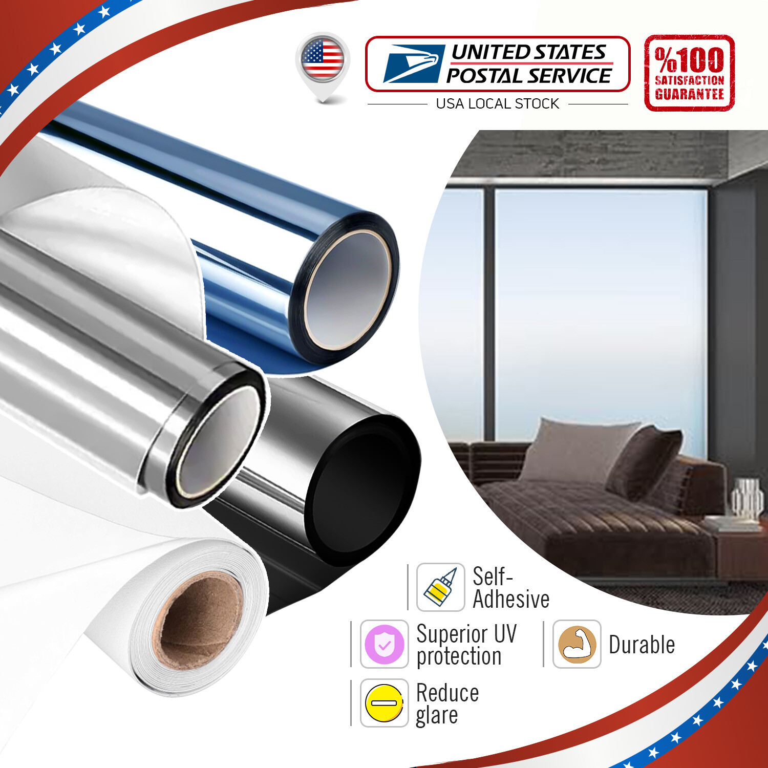 Reflective Window Mirror One Way Film Glass Privacy Solar Tint Self Adhesive DIY