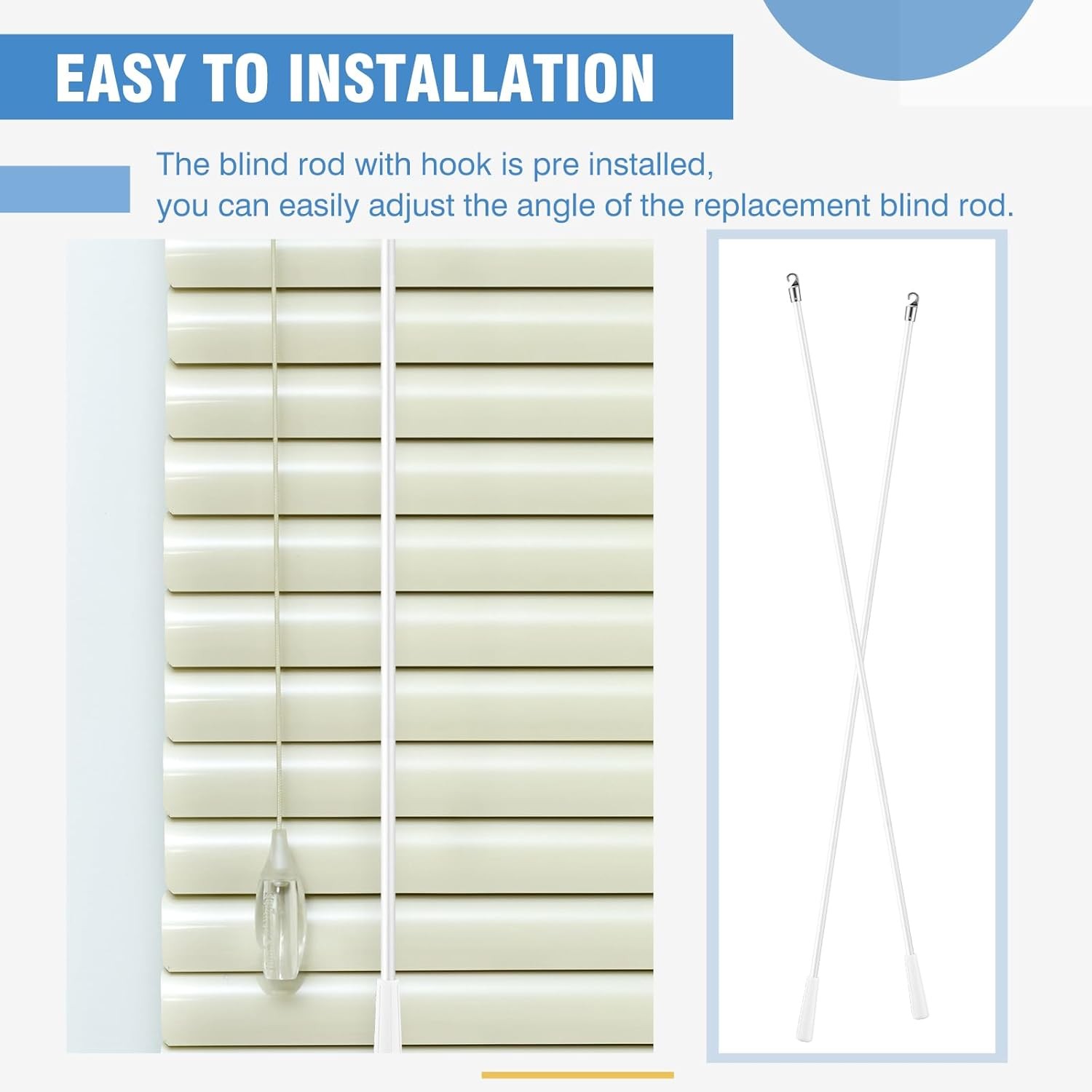 Bokon 4 Pcs Blinds Wand Replacement with Hook and Handle White Fiberglass Long