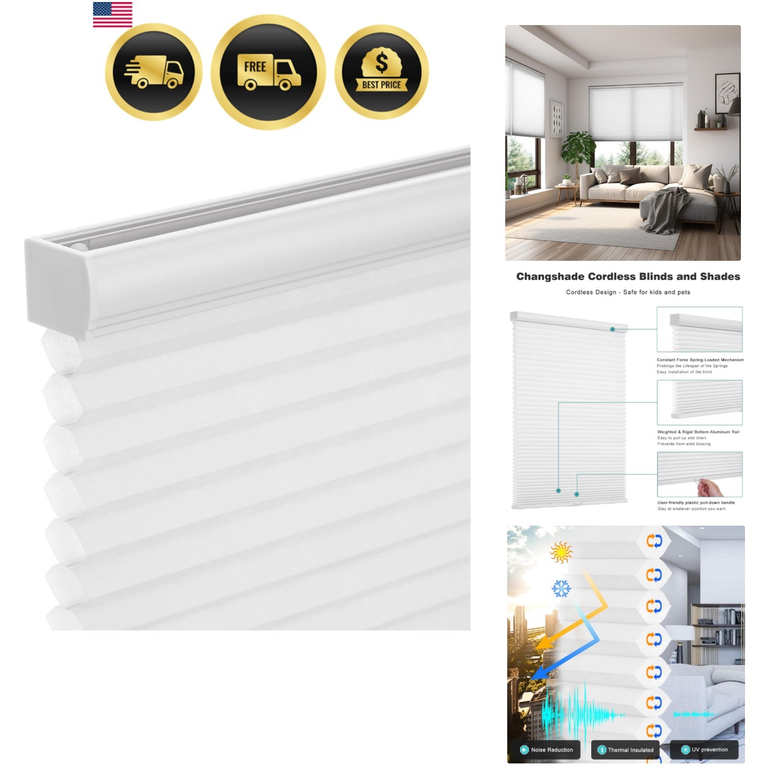 Cordless Cellular Shades,Blackout Honeycomb Shades for Windows,Pull Down Plea…