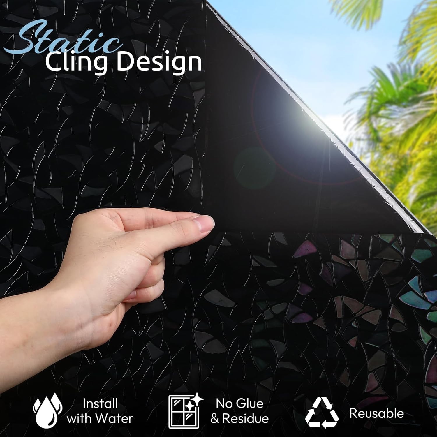 Decorative Black Stained Glass Film – Room Darkening Privacy, 17.5 x 78.7 inches