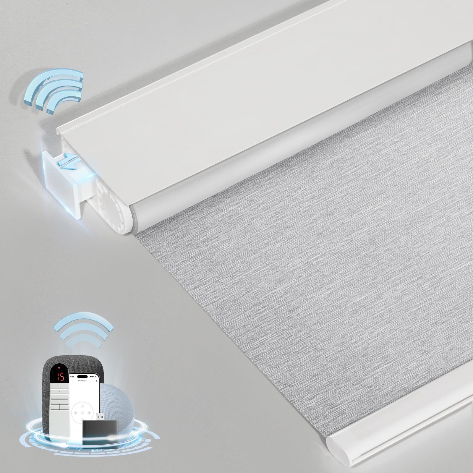 MANSNIX Smart Motorized Blinds Cordless No-Drill Roller Shades Blackout Grey