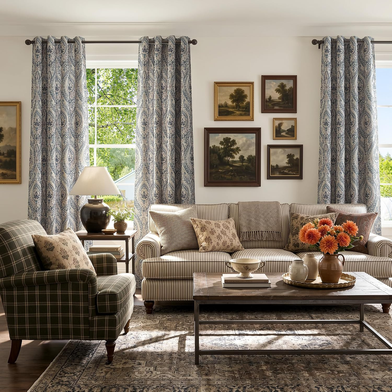 Linen Textured Curtains for Living Room Darkening 108 Inches Long, Medallion Dra