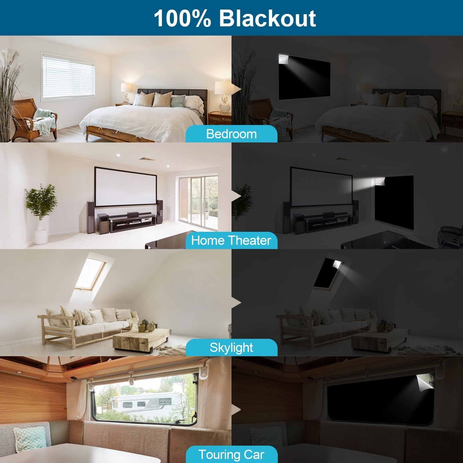 100% Blackout Curtains for Bedroom, Portable DIY Window Blinds 118″x57″
