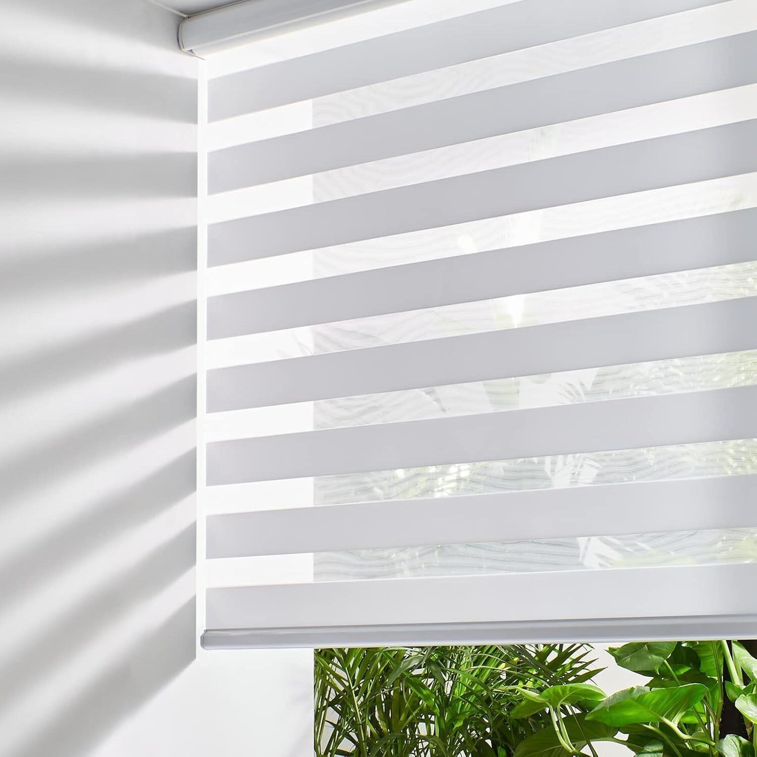 Persilux Cordless Zebra Blinds for Windows Shades (52″ W x 72″ H, White) Dual La