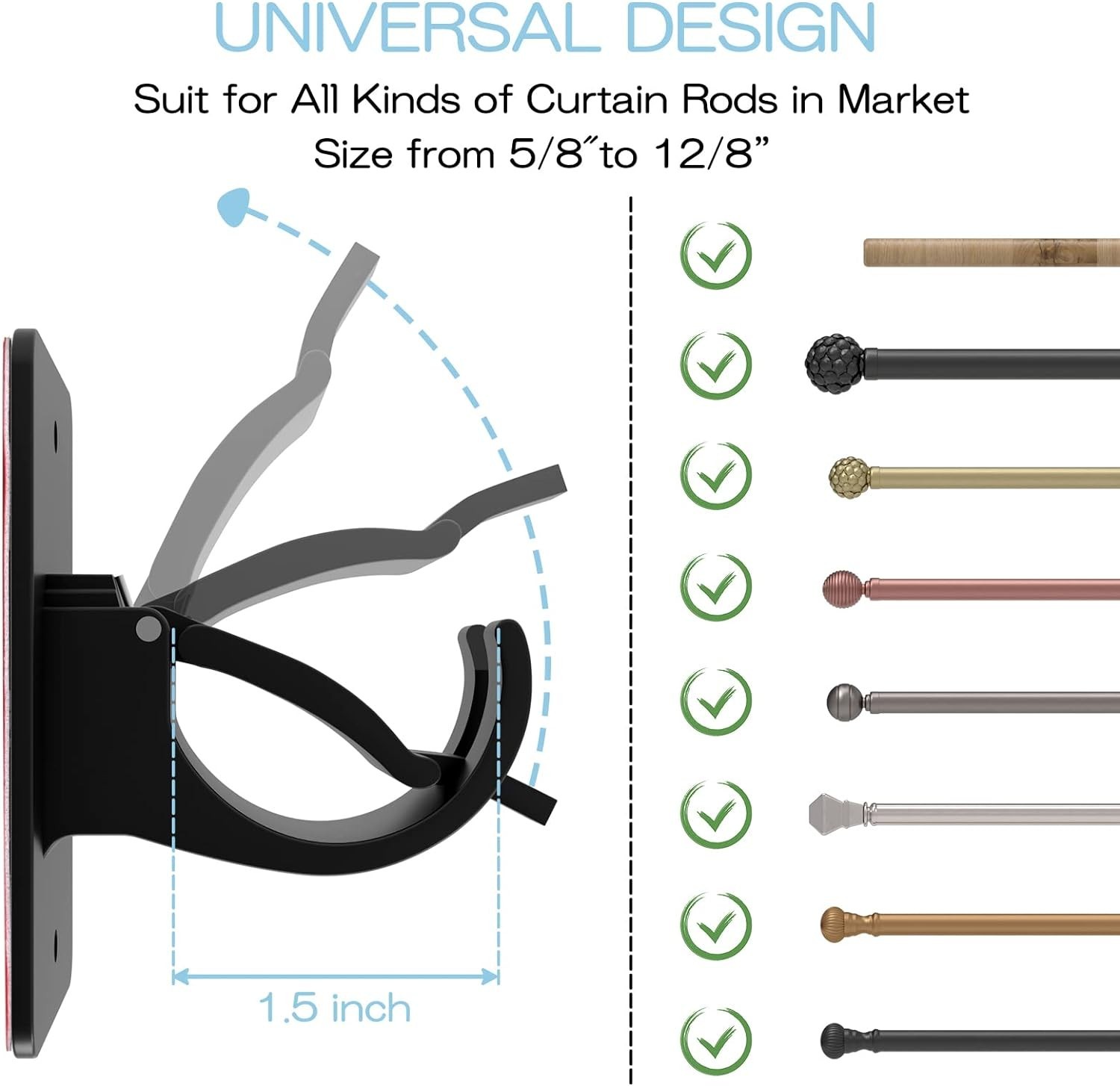 4 Pieces Self Adhesive Curtain Rod Bracket, Universal Plastic Curtain Rod Hol…