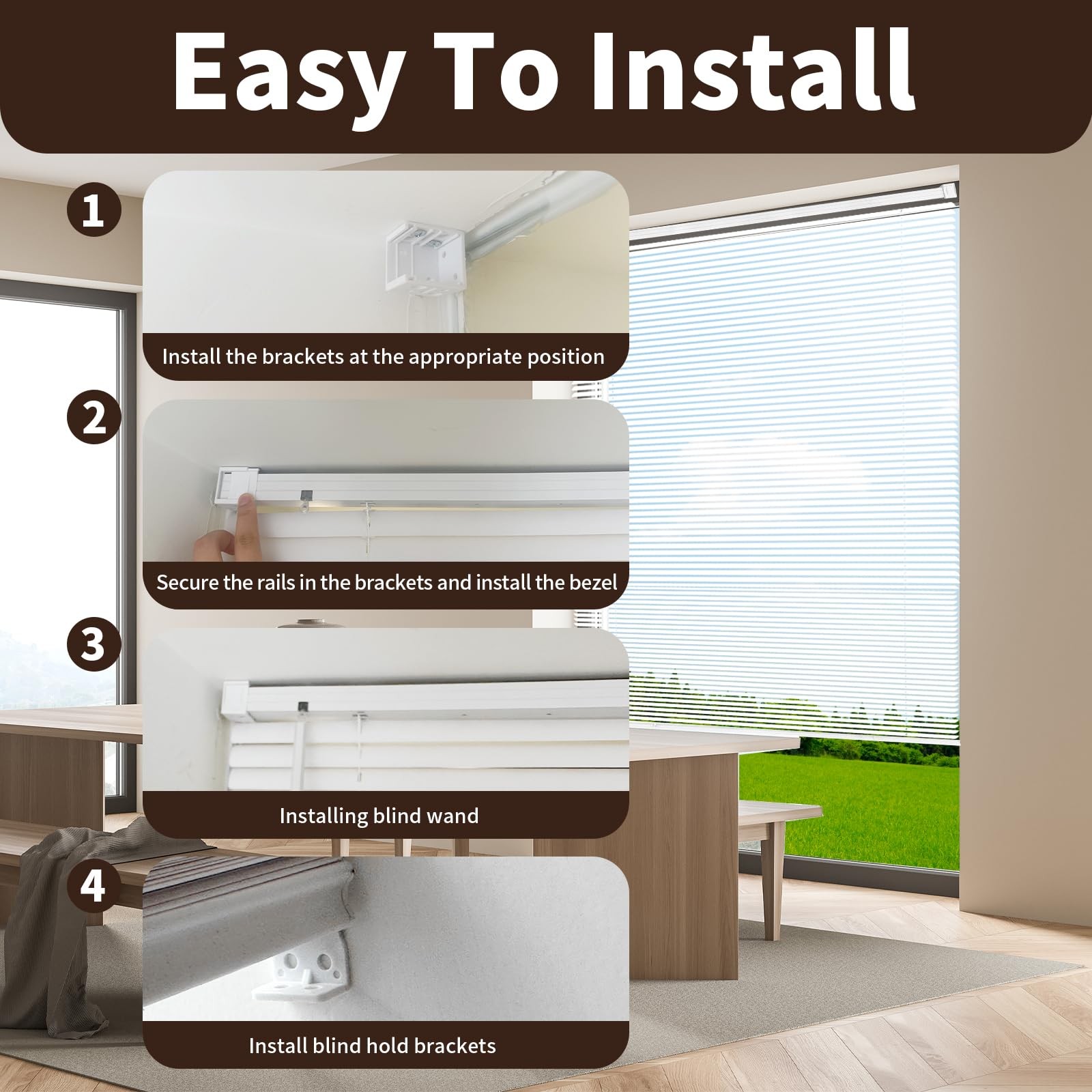1″ Cordless Mini Blinds 20″ W x 72″ H, White Vinyl Blinds, Horizontal Light F…