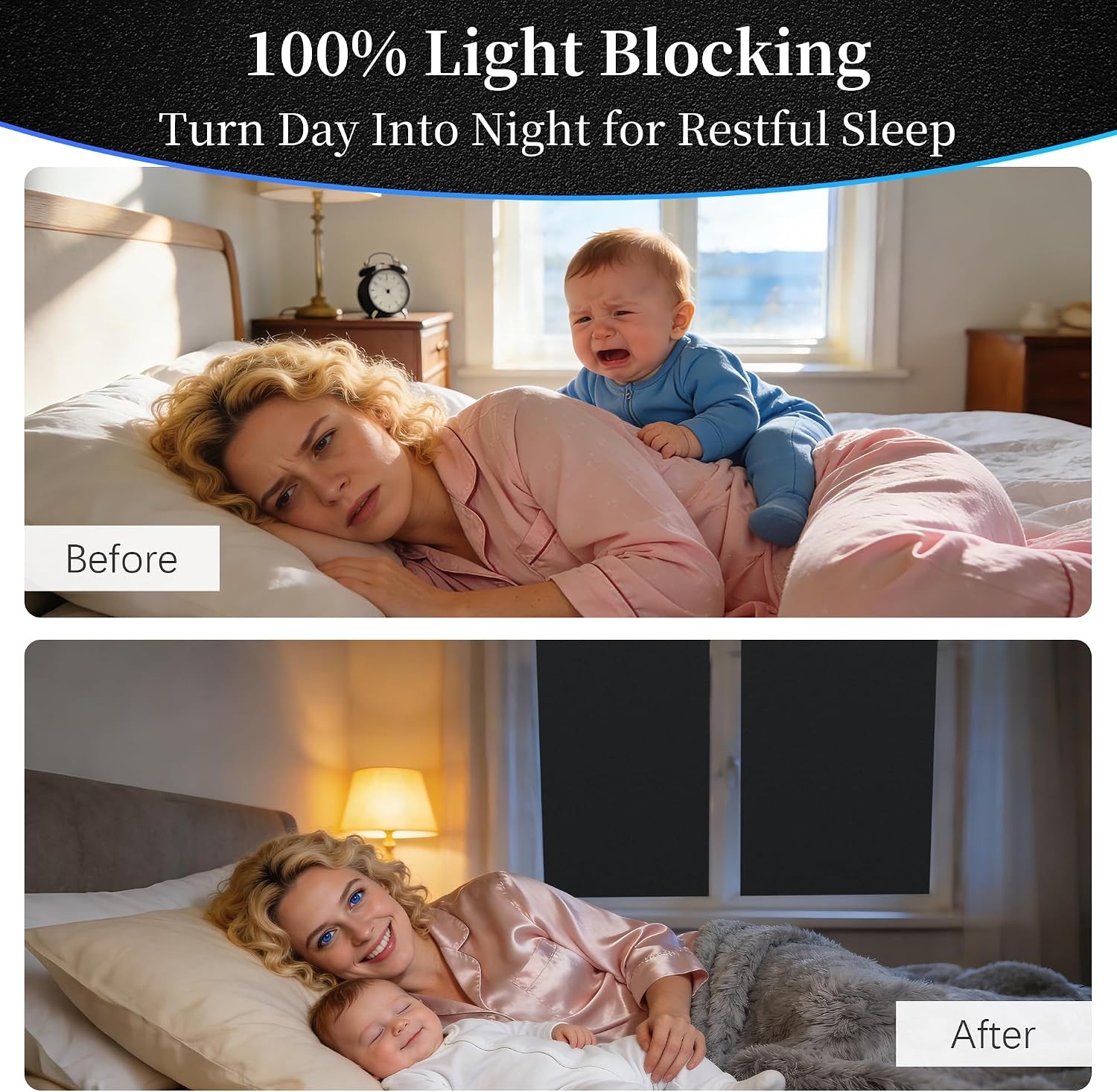 Blackout Window Privacy Film 100% Light Blocking UV Protection, Removable