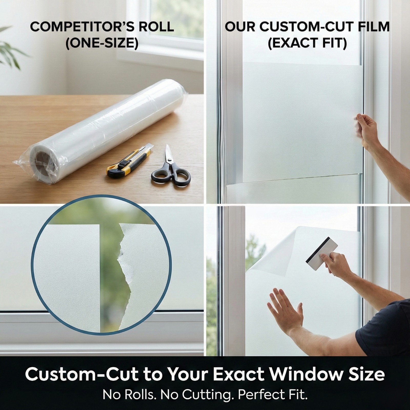 Custom Cut Frosted Privacy Window Film Static Cling No Glue Removable Home Use
