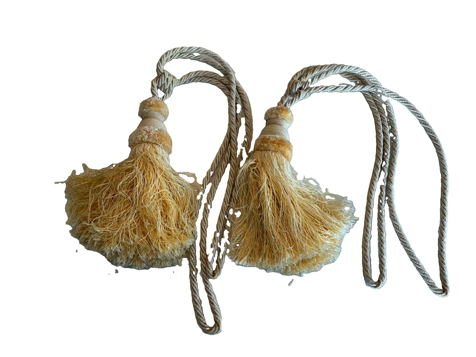 Vintage Light Yellow Big Detailed 6” Tassel Curtain Tieback 28 Long Ropes Fancy