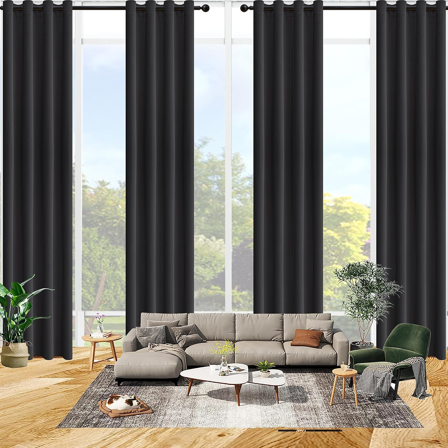 Extra Long 168″ Blackout Curtains for High Ceilings & Tall Windows – Black
