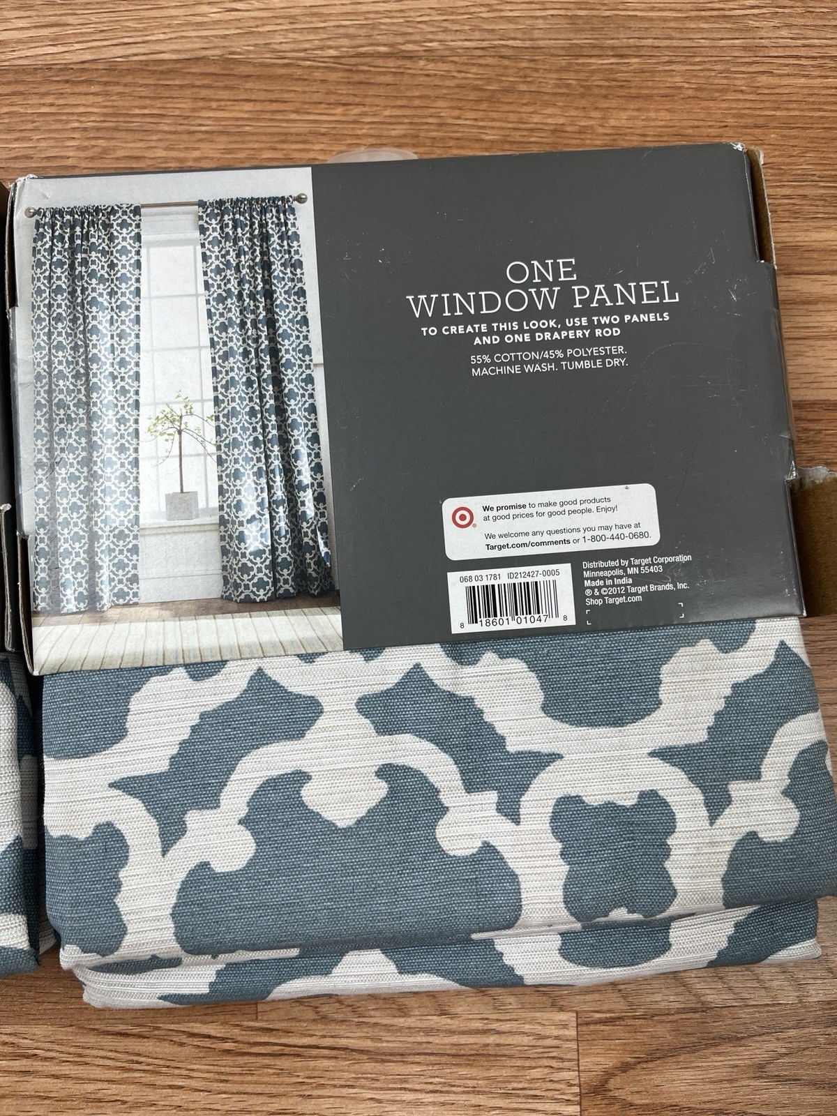 Threshold Farrah Fretwork Set of 2 Curtain Panels Blue 54″ W x 84″ L Each NEW