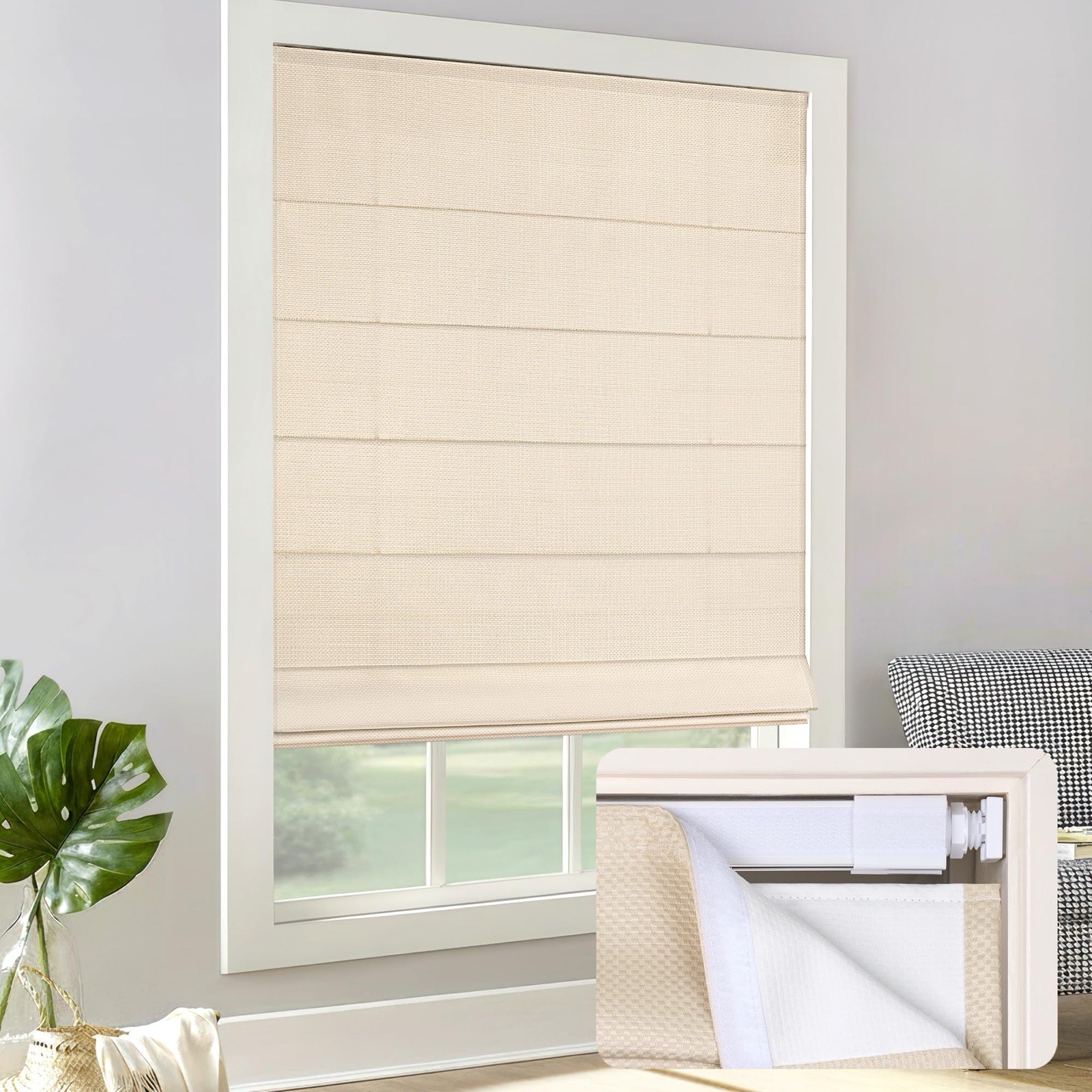 LazBlinds Cordless Roman Shades – No Drill Easy Install Window Blinds 22” X 48”