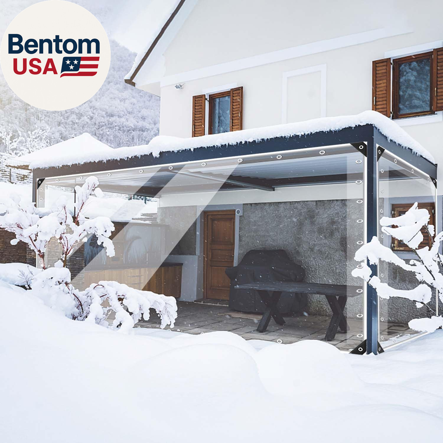 15Oz Outdoor Clear Curtain, PVC Vinly Outdoor Clear Panel Curtain, Weather Resis