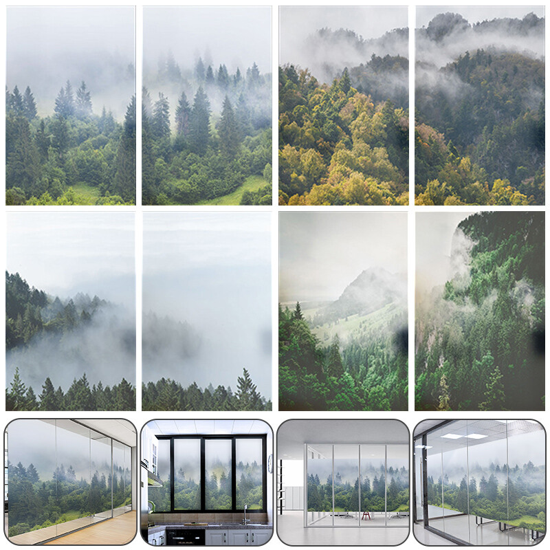 1x Frosted Window Film Privacy Film Static Cling Glass Sticker 3D Forest Scenery