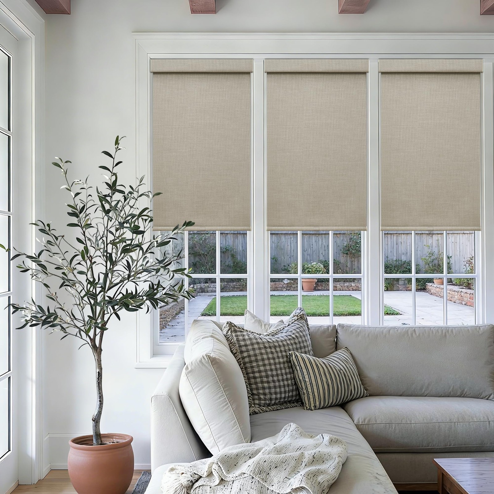 Cordless Roller Shades 24″ W x 72″ H Blackout Linen Blinds for French Door – UV