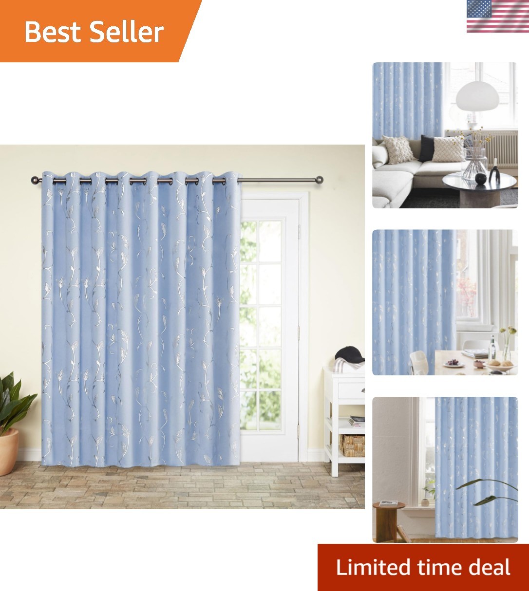 Room Divider Curtains Extra Wide Blackout Curtains, Vine Patterned Sliding Do…